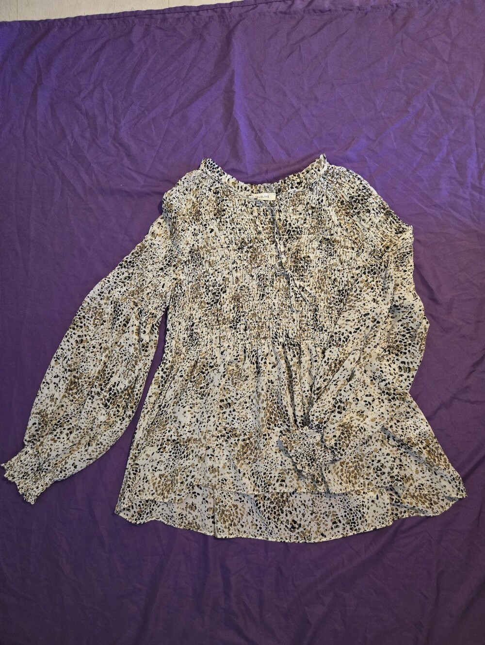 Womens Cream and Black Printed Peasant Blouse